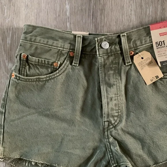 LEVIS 501 High Rise Jean Cut Off Shorts Olive Green NWT - Picture 3 of 11